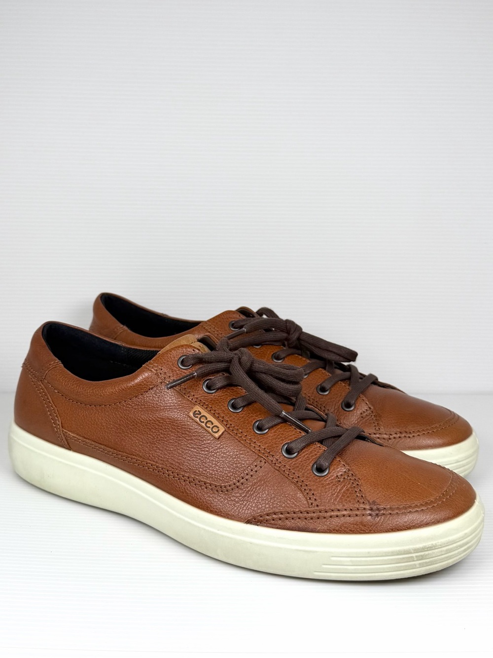 ECCO Mens Size 13 Brown Leather Low Top Sneakers Casual Shoes